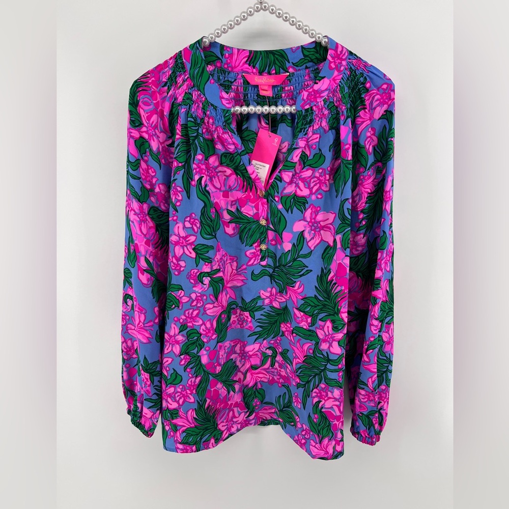 Lilly Pulitzer Elsa Silk Top Cerise Pink Safari Sunset Size XS NWT